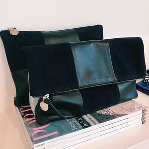 Rare Clare V Black Nappa & Navy Color Block Clutch